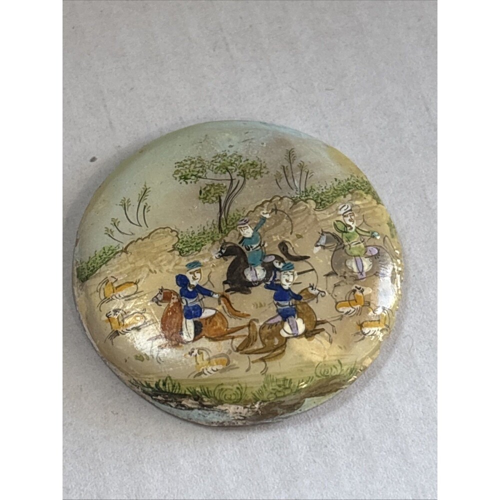 hand-painted Persian miniature on a mother-of-pearl disc